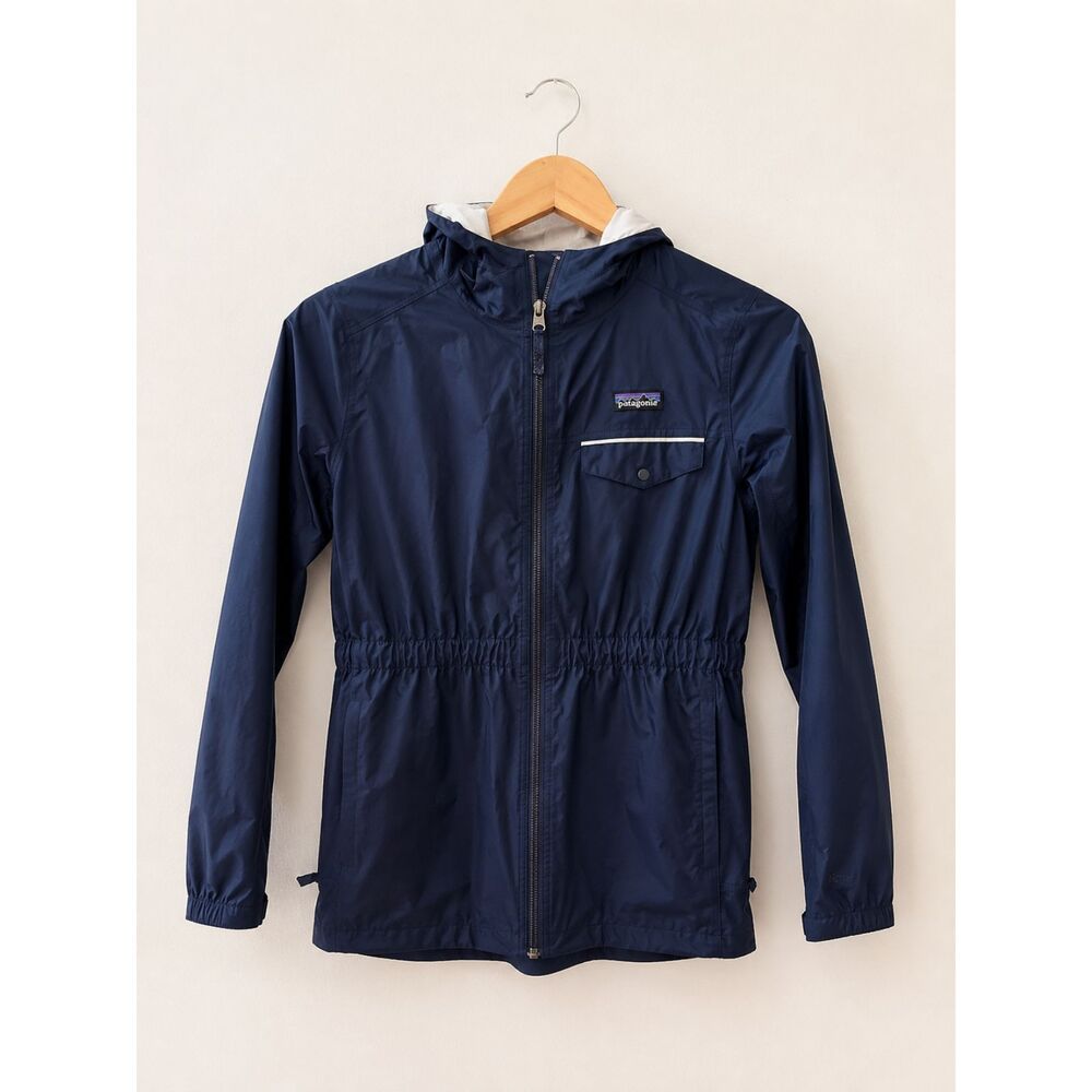Patagonia Kids Rain Jacket Size Large Navy Hooded Waterproof Jacket